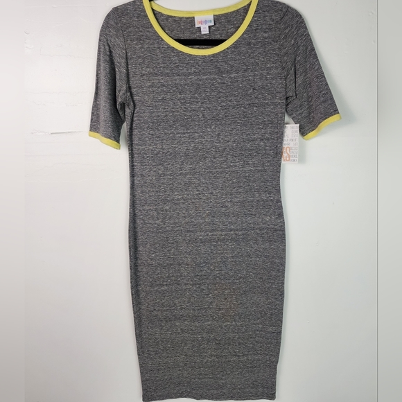 LuLaRoe Julia XS NWT dress. Form Fitting Heathered Gray and yellow - Picture 1 of 7